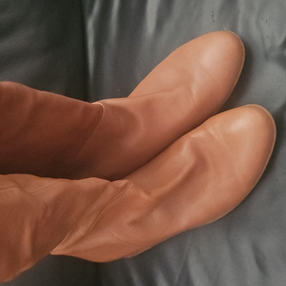 Millies Tan 100% Leather Pull On Wide Calf Boots SZ 7/7.5 US Woven Interior - Picture 4 of 13